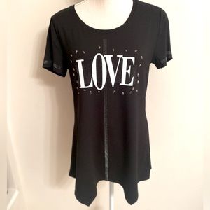 TRICOTTO Black "LOVE" S/S Tunic Top Embellishments Casual Chic Size Medium NEW